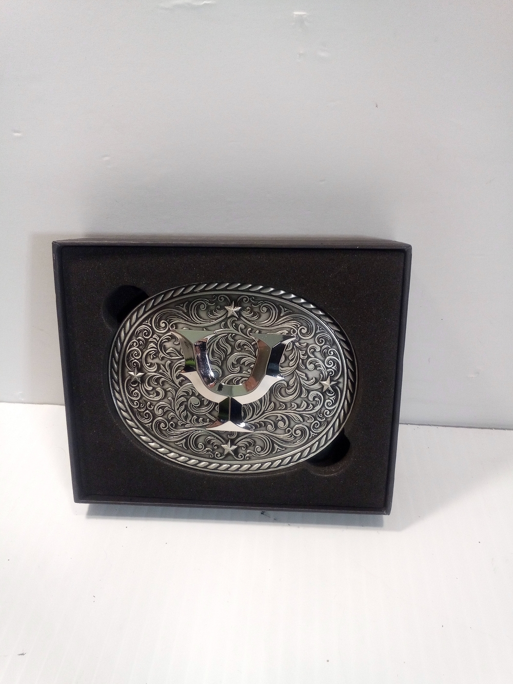 Western Oval Engraved Silver Metal Belt Buckle Initial Y Fits 3.5in